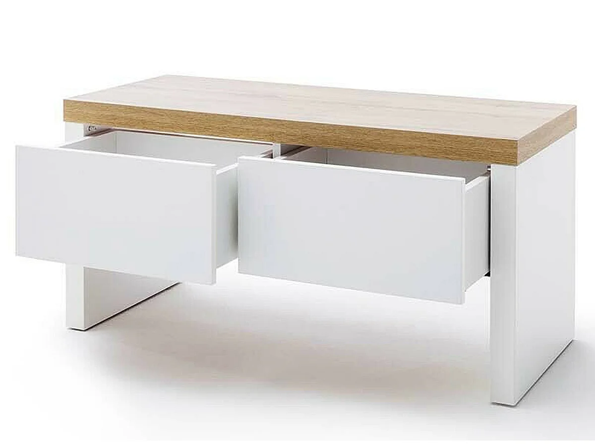 Banc coloris blanc / chêne Wotan - Longueur 91 x Hauteur 45 x Profondeur 38 cm