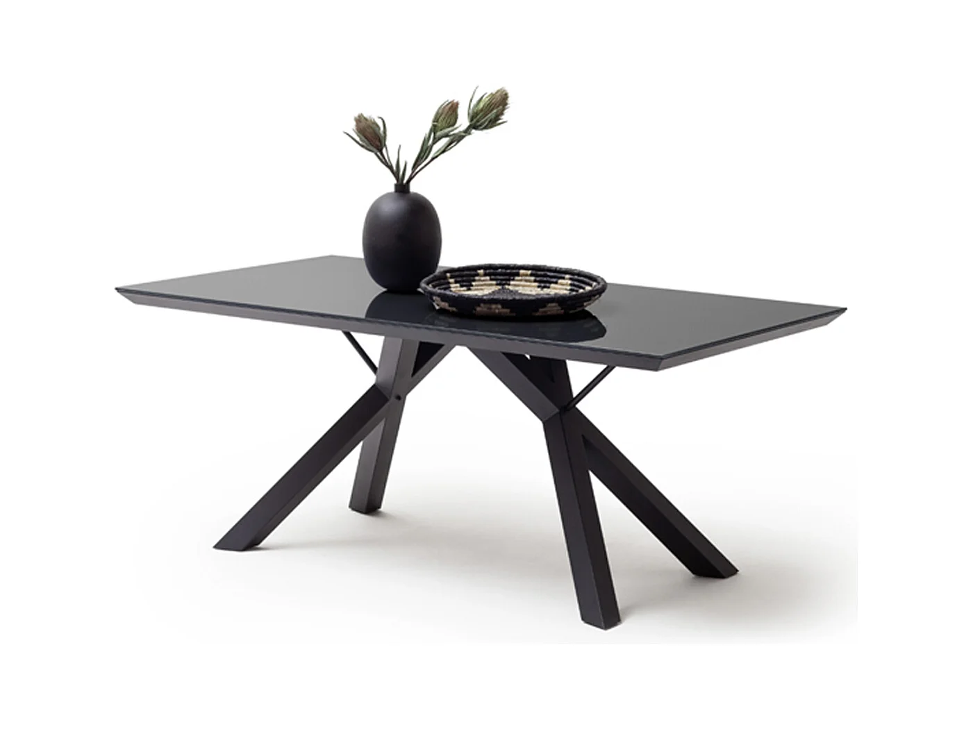 Table de salle à manger en verre et acier coloris noir mat - L.180 x H.75 x P.95 cm