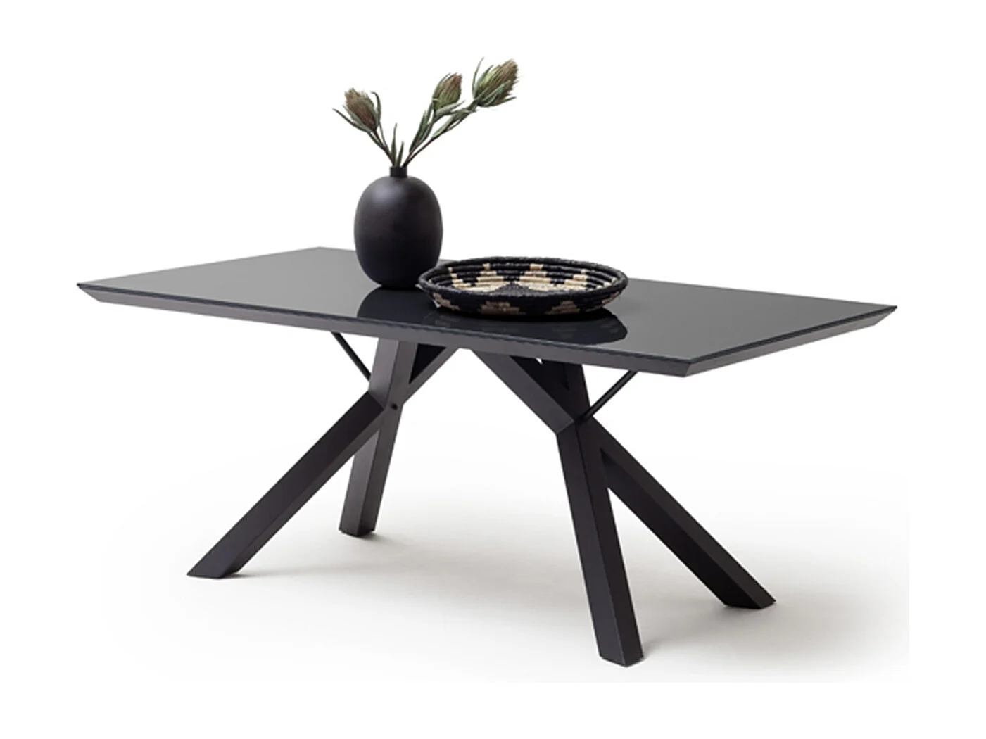 Table de salle à manger en verre et acier coloris noir mat - L.180 x H.75 x P.95 cm