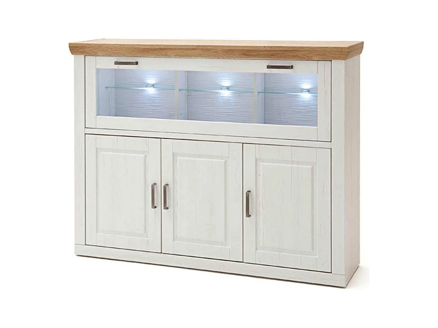 Buffet en pin blanc et chêne avec LED - L.163 x H.123 x P.40 cm