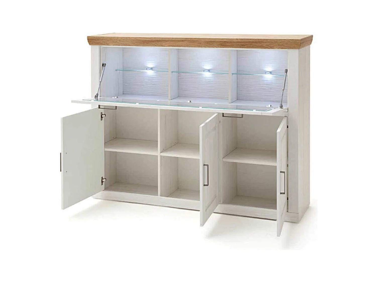 Buffet en pin blanc et chêne avec LED - L.163 x H.123 x P.40 cm