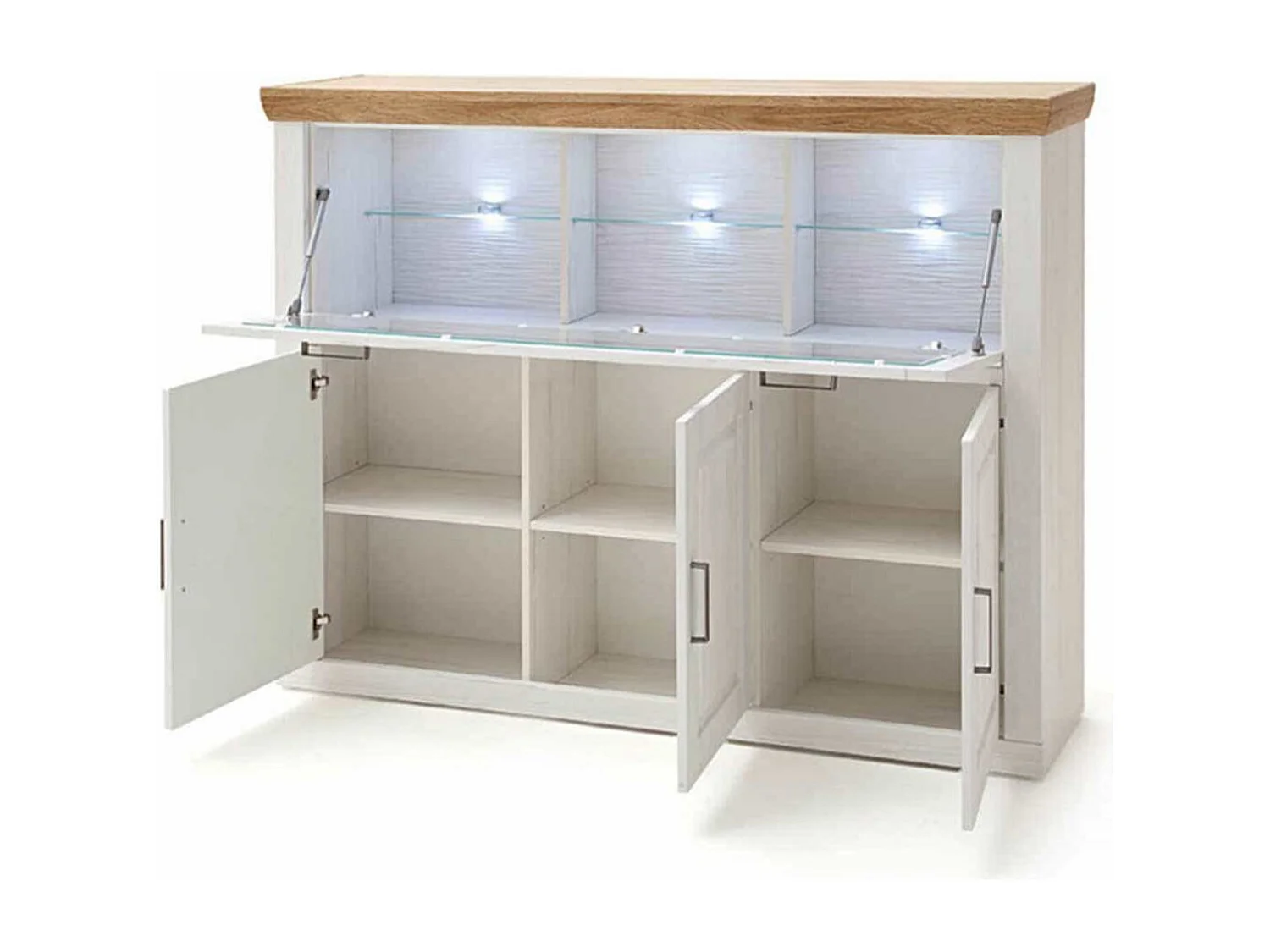 Buffet en pin blanc et chêne avec LED - L.163 x H.123 x P.40 cm