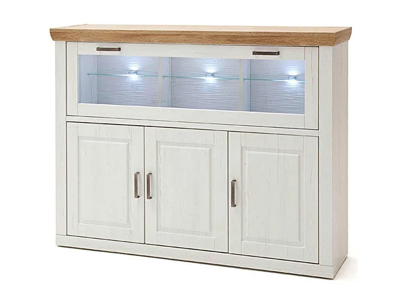 Buffet en pin blanc et chêne avec LED - L.163 x H.123 x P.40 cm