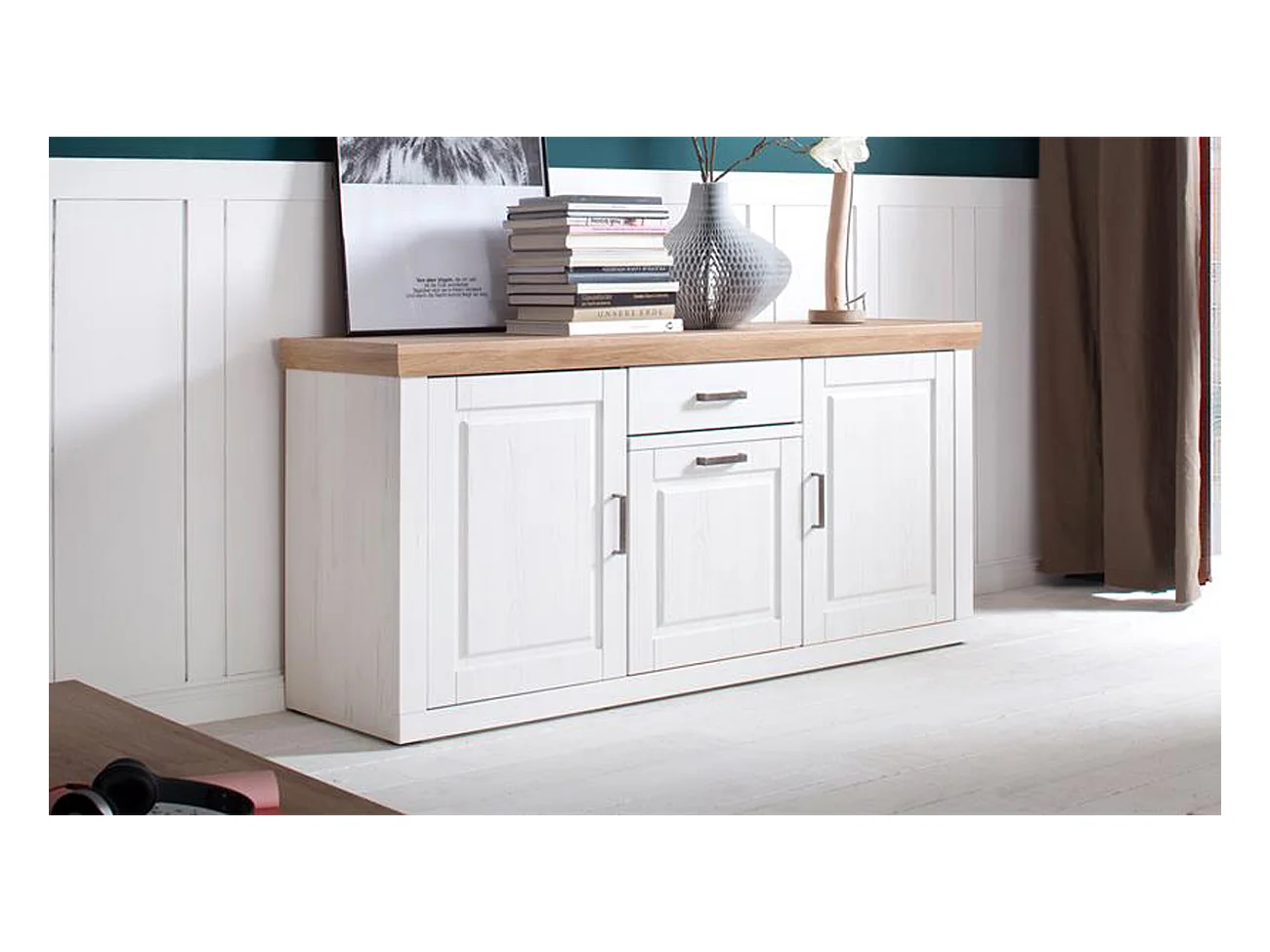 Buffet en pin blanc et chêne - L.183 x H.85 x P.50 cm