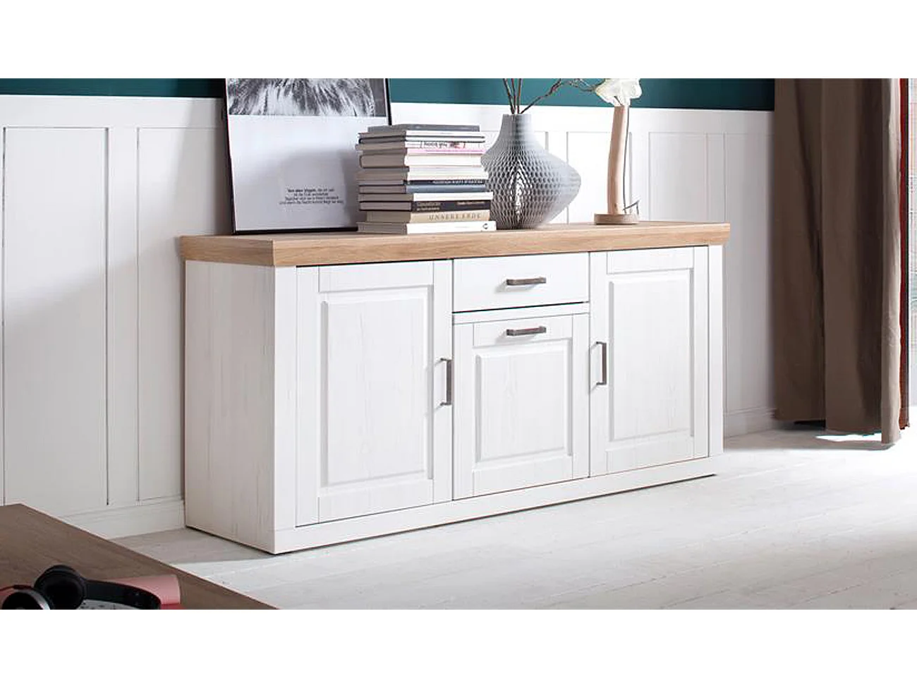 Buffet en pin blanc et chêne - L.183 x H.85 x P.50 cm