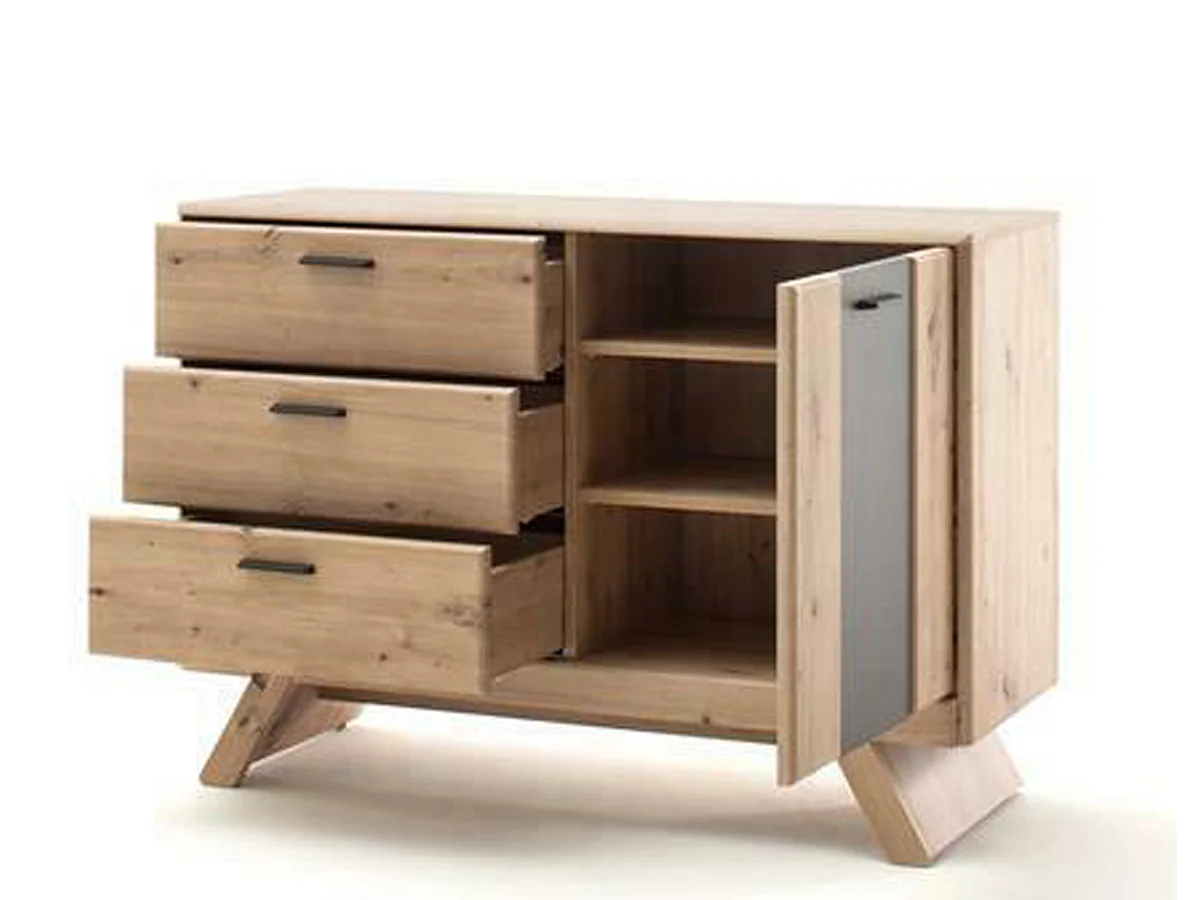 Buffet coloris chêne avec 1 porte et 3 tiroirs - Longueur 118 x Hauteur 84 x Profondeur 44 cm