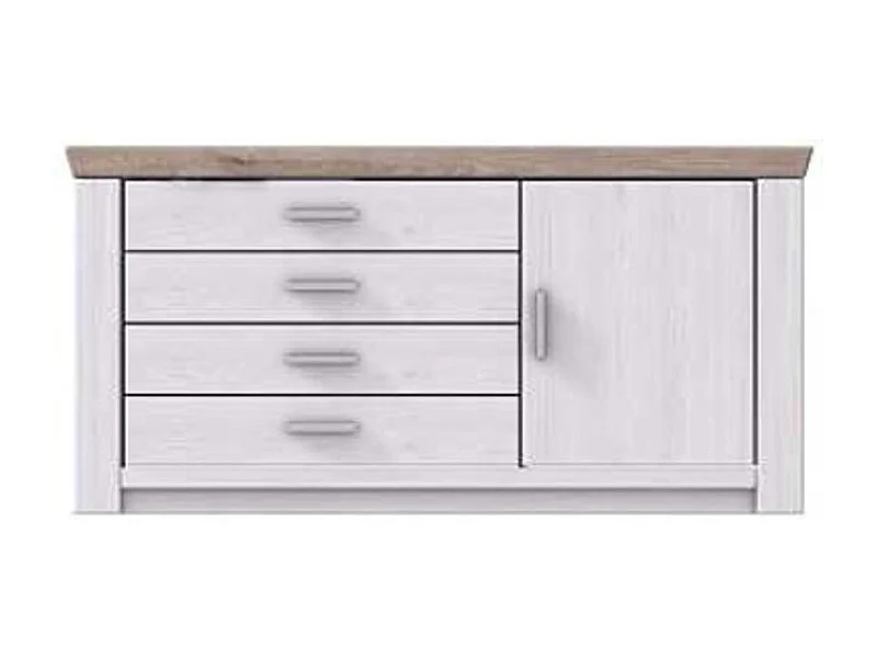 Buffet en pin massif blanc et chêne nelson - L.160 x H.83 x P.45 cm
