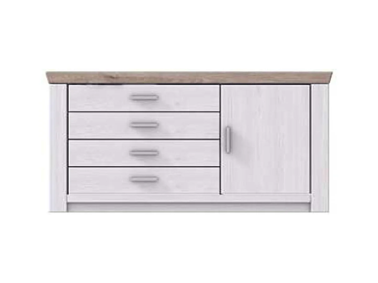 Buffet en pin massif blanc et chêne nelson - L.160 x H.83 x P.45 cm