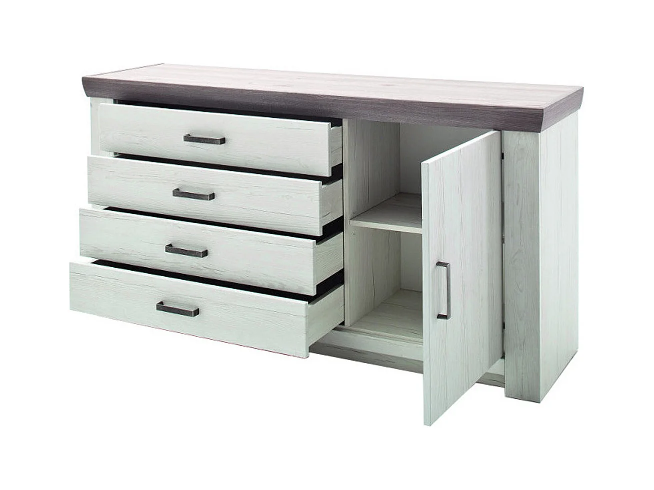 Buffet en pin massif blanc et chêne nelson - L.160 x H.83 x P.45 cm