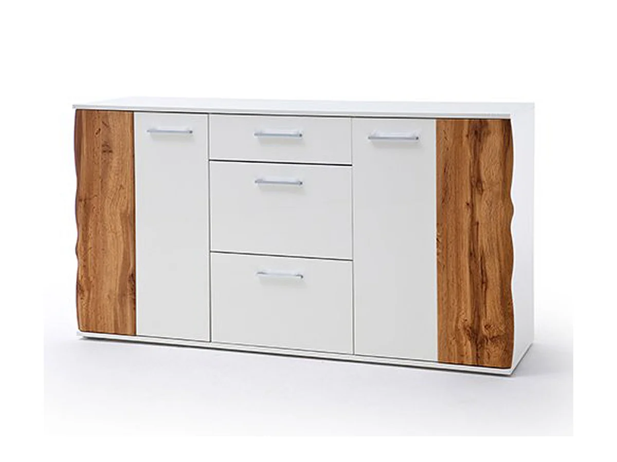 Buffet coloris blanc brillant et chêne - Longueur 154 x Hauteur 86 x Profondeur 44 cm