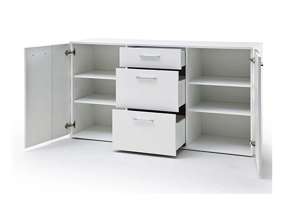 Buffet coloris blanc brillant et chêne - Longueur 154 x Hauteur 86 x Profondeur 44 cm