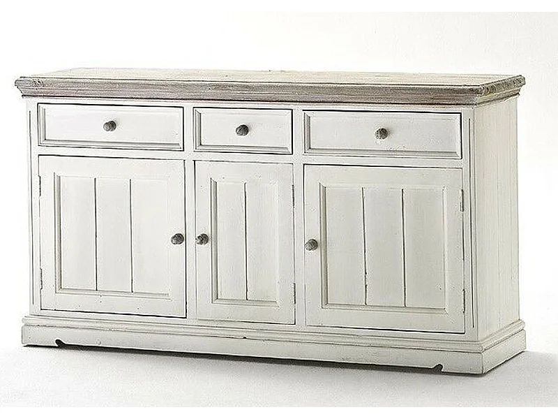 Buffet en pin massif blanc vintage - Longueur 165 x Hauteur 90 x Profondeur 47 cm