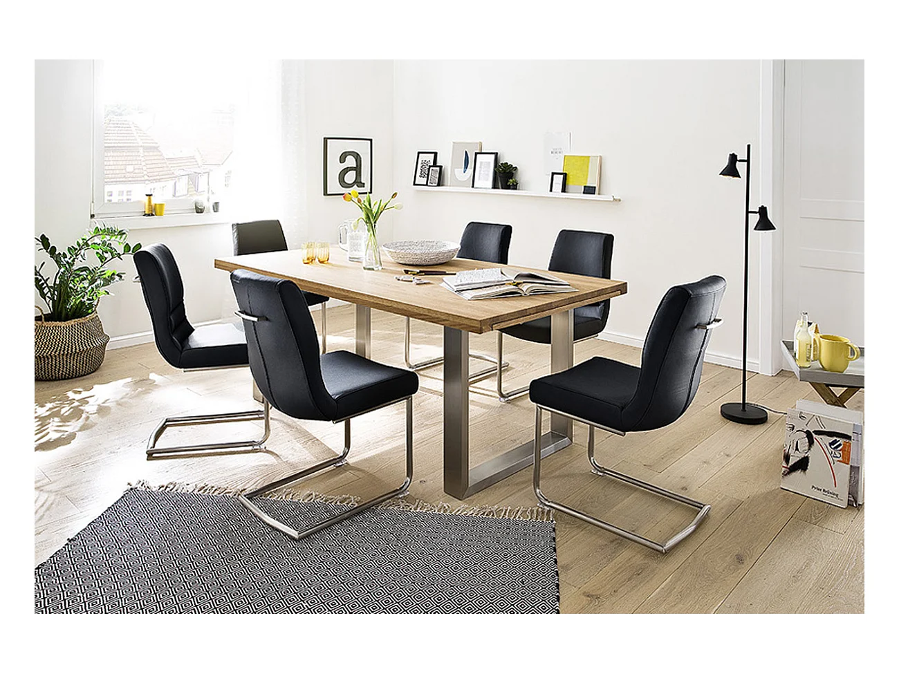 Table à manger extensible en chêne sauvage massif huilé / acier - L.220-320 x H.77 x P.100 cm