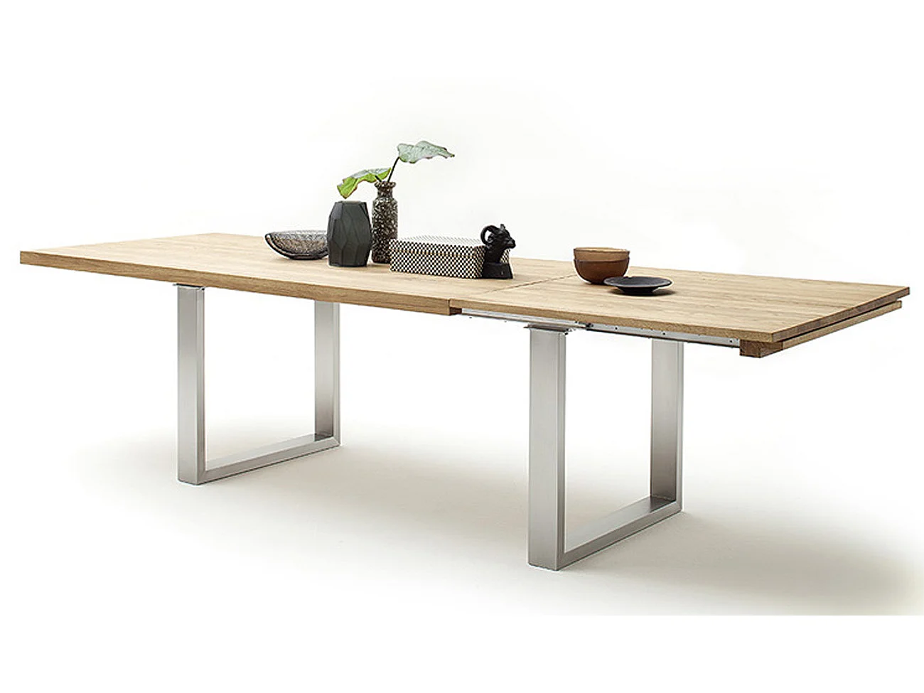 Table à manger extensible en chêne sauvage massif huilé / acier - L.220-320 x H.77 x P.100 cm
