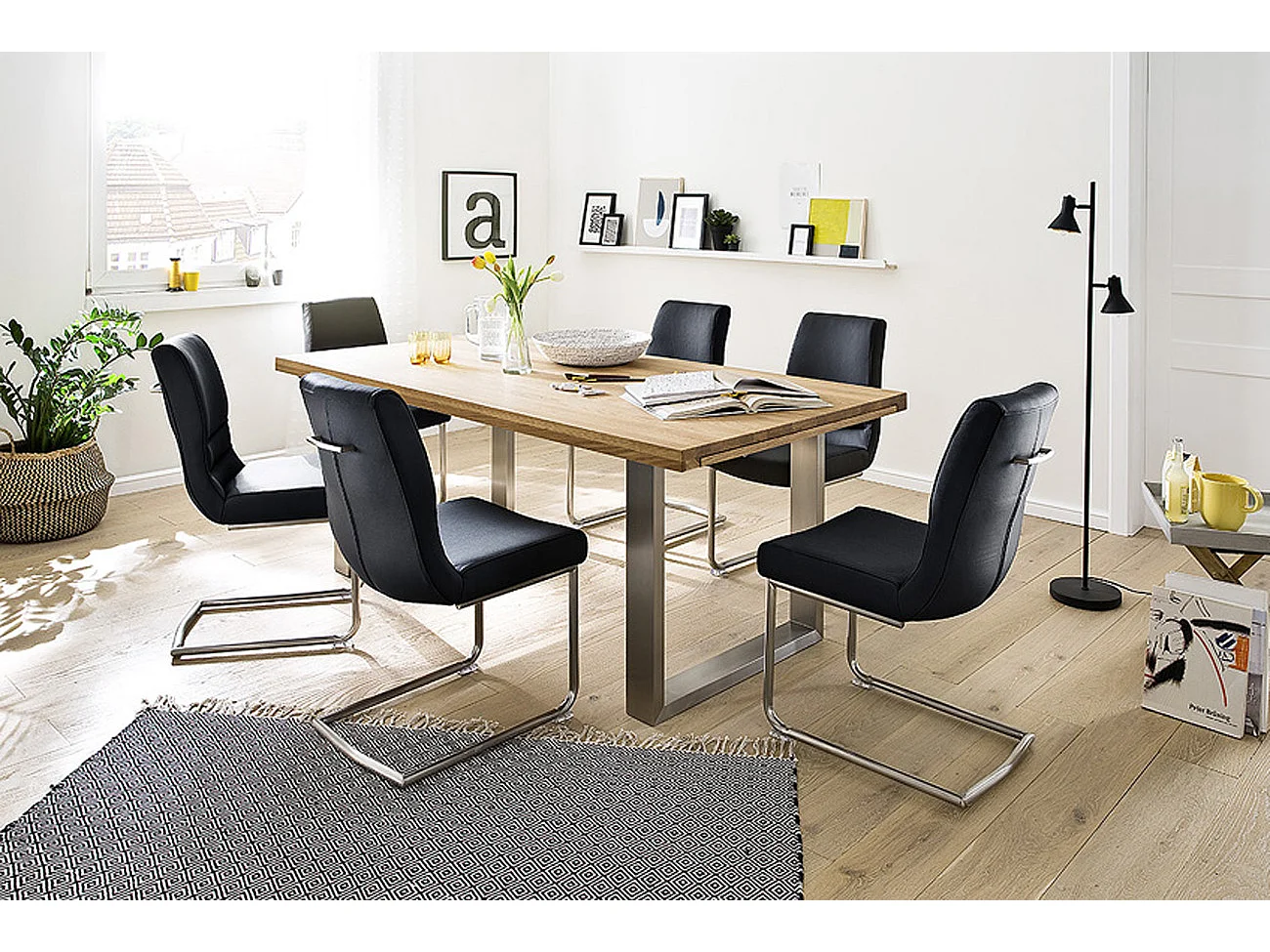 Table à manger extensible en chêne sauvage massif huilé / acier - L.220-320 x H.77 x P.100 cm