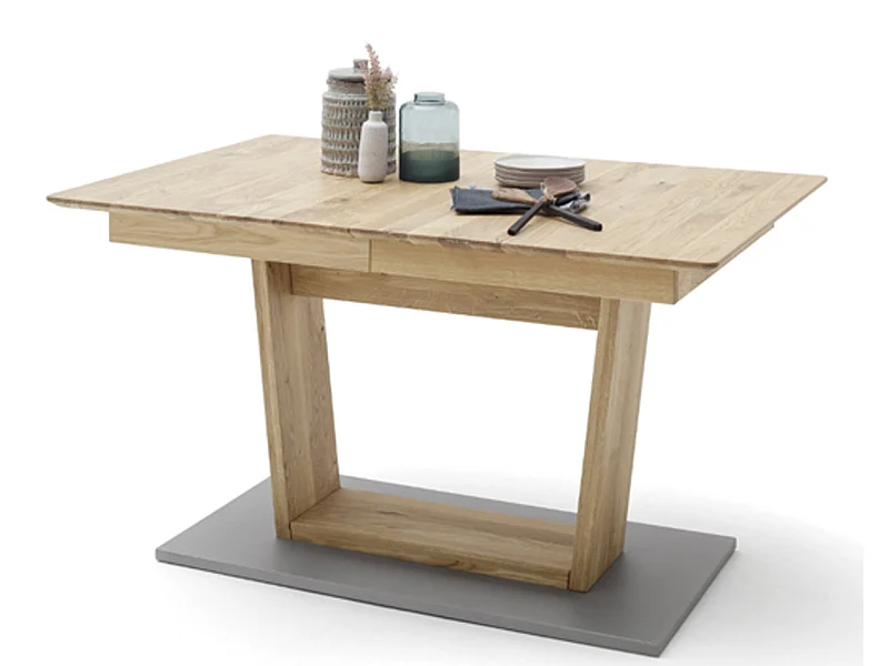 Table à manger / table repas extensible en chêne sauvage / gris - L.180-225 x H.77 x P.90 cm