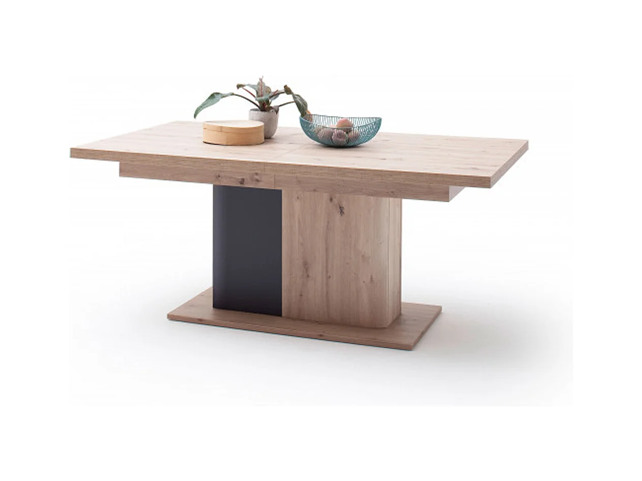 Table à manger extensible en chêne massif / graphite - L.180-280 x H.77 x P.100 cm