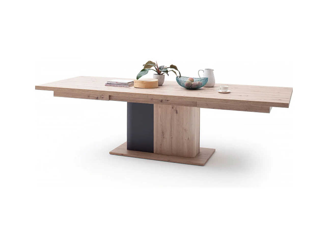 Table à manger extensible en chêne massif / graphite - L.180-280 x H.77 x P.100 cm