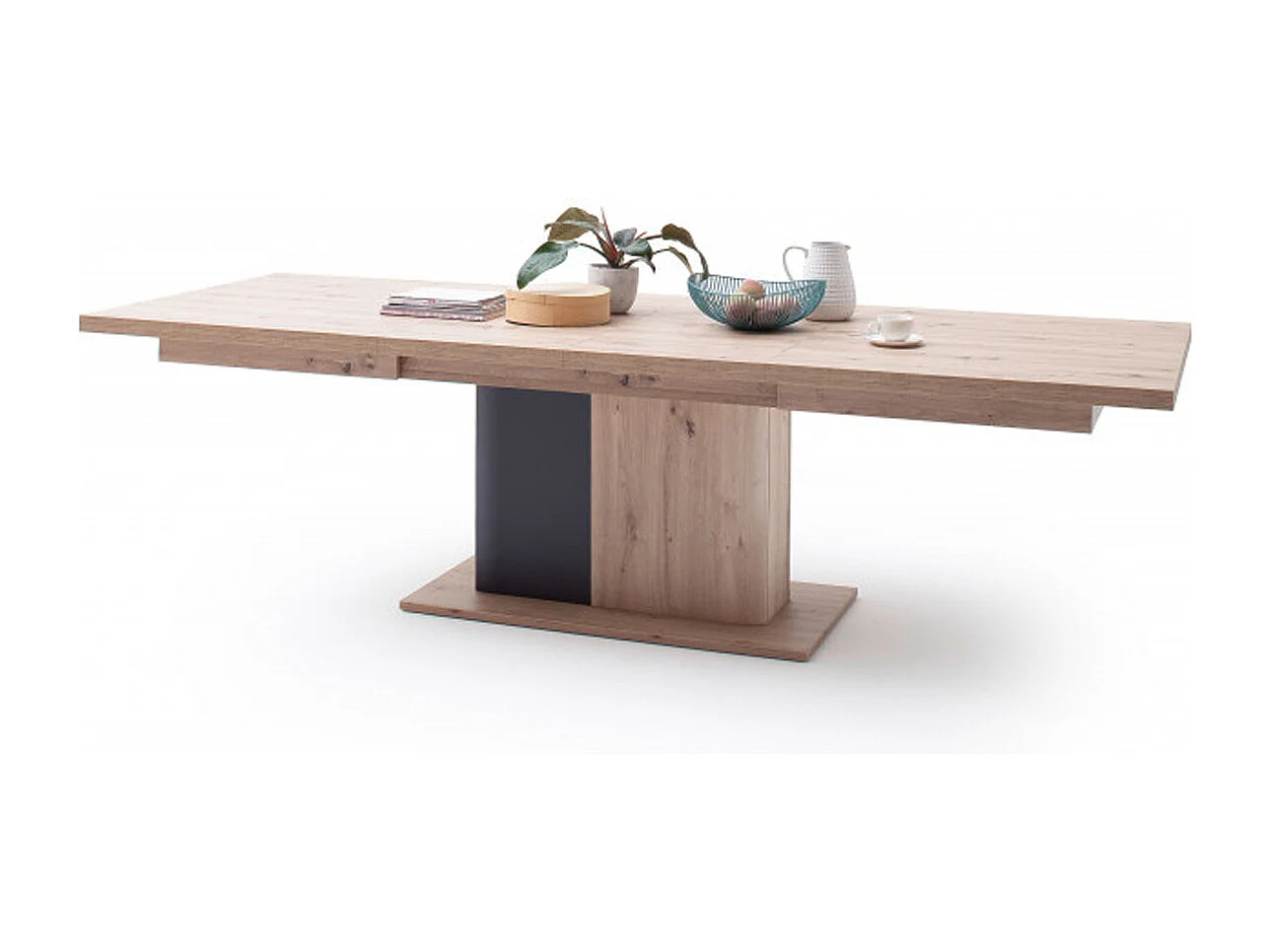 Table à manger extensible en chêne massif / graphite - L.180-280 x H.77 x P.100 cm