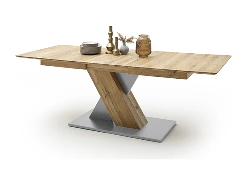 Table à manger extensible en chêne sauvage / gris - L.140-185 x H.77 x P.90 cm