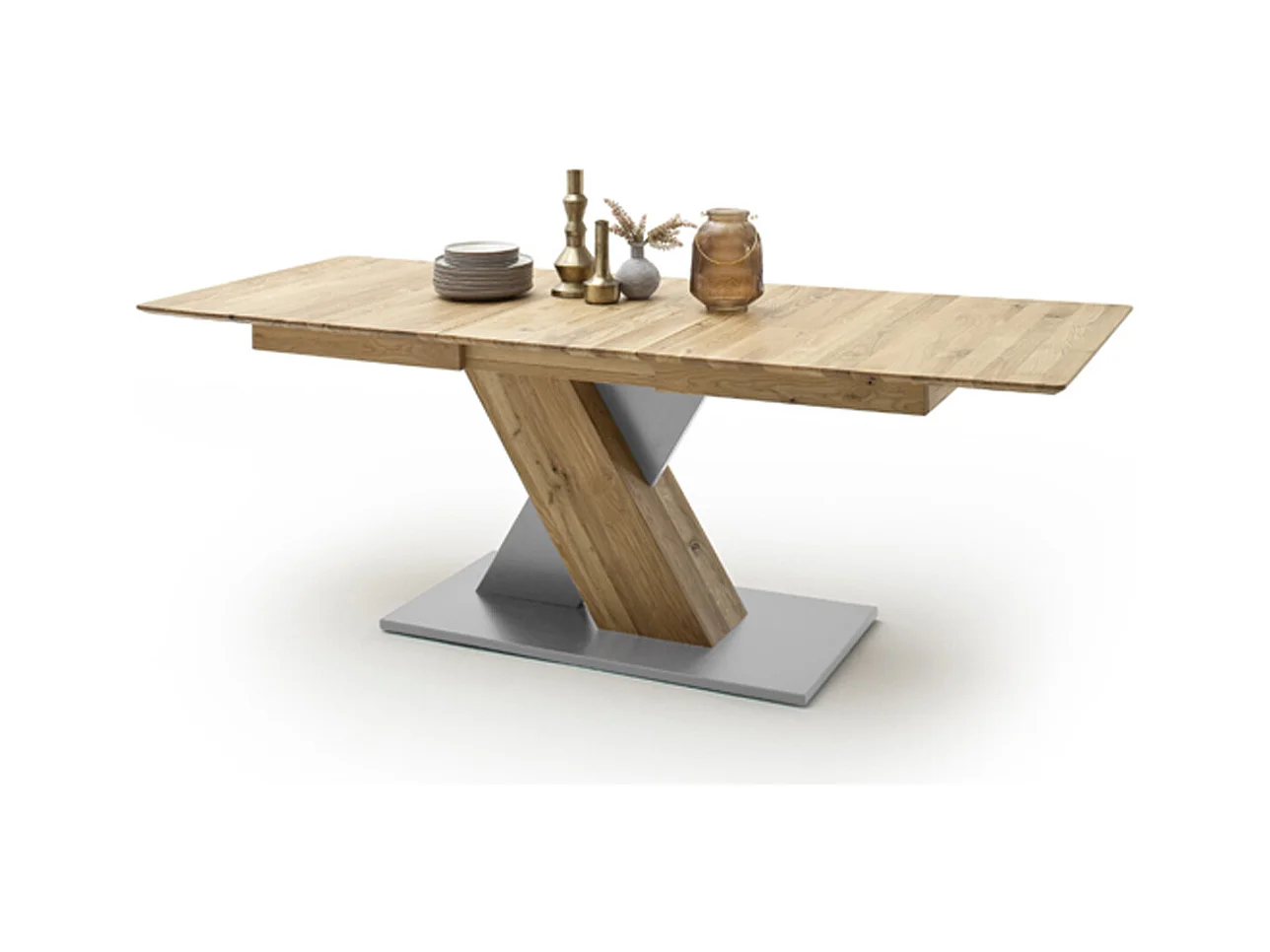 Table à manger extensible en chêne sauvage / gris - L.140-185 x H.77 x P.90 cm