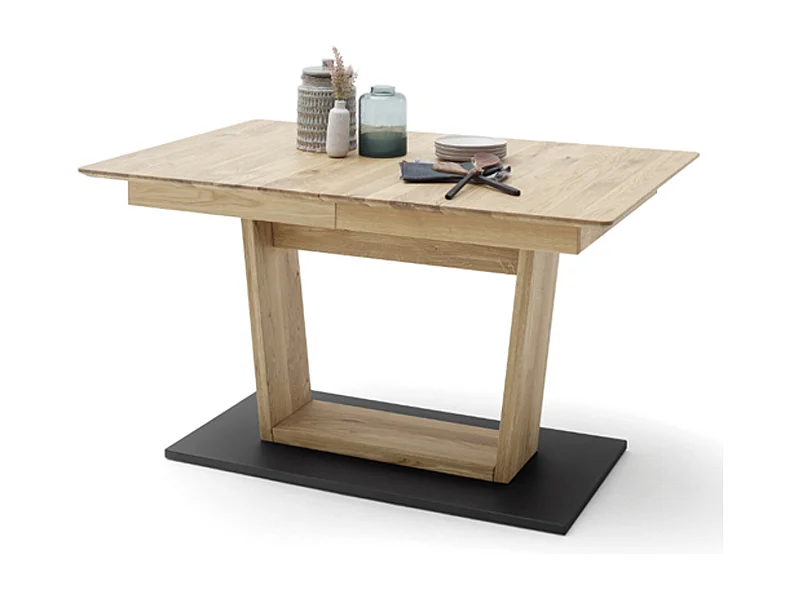 Table à manger extensible en chêne sauvage et noir - L.180-225 x H.77 x P.90 cm