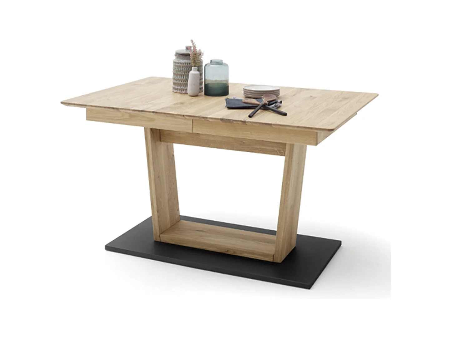 Table à manger extensible en chêne sauvage et noir - L.180-225 x H.77 x P.90 cm