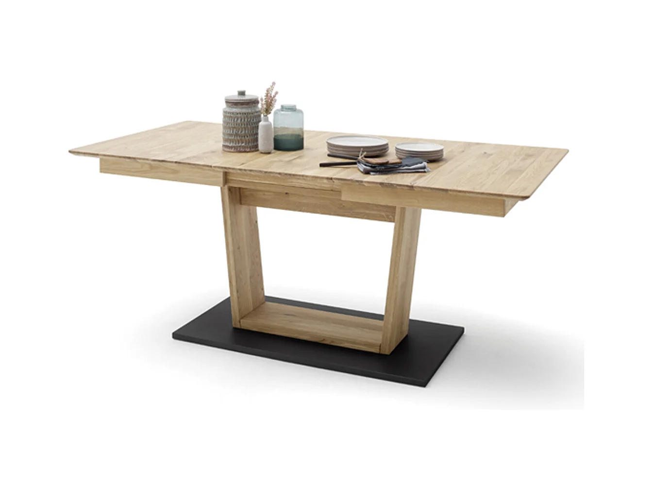 Table à manger extensible en chêne sauvage et noir - L.180-225 x H.77 x P.90 cm