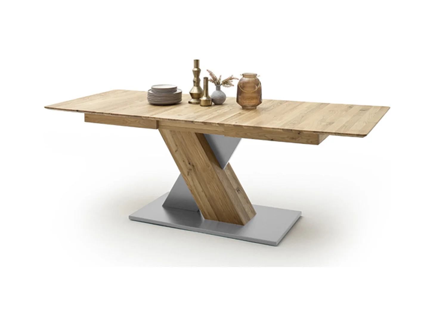 Table à manger extensible en chêne sauvage / gris - L.180-225 x H.77 x P.90 cm