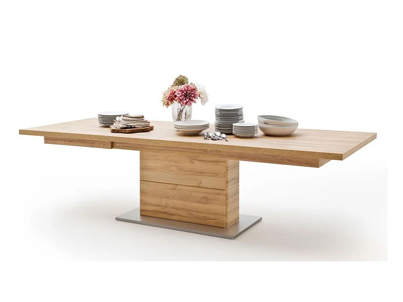 Table à manger extensible en chêne Grandson - L.180-280 x H.77 x P.100 cm