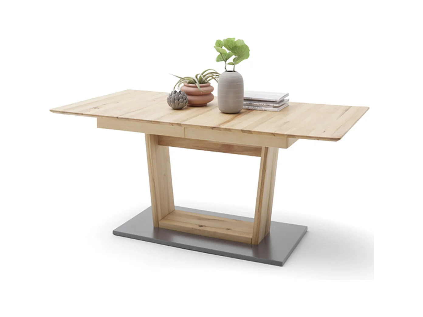 Table à manger extensible en hêtre massif huilé / gris - L.140-185 x H.77 x P.90 cm