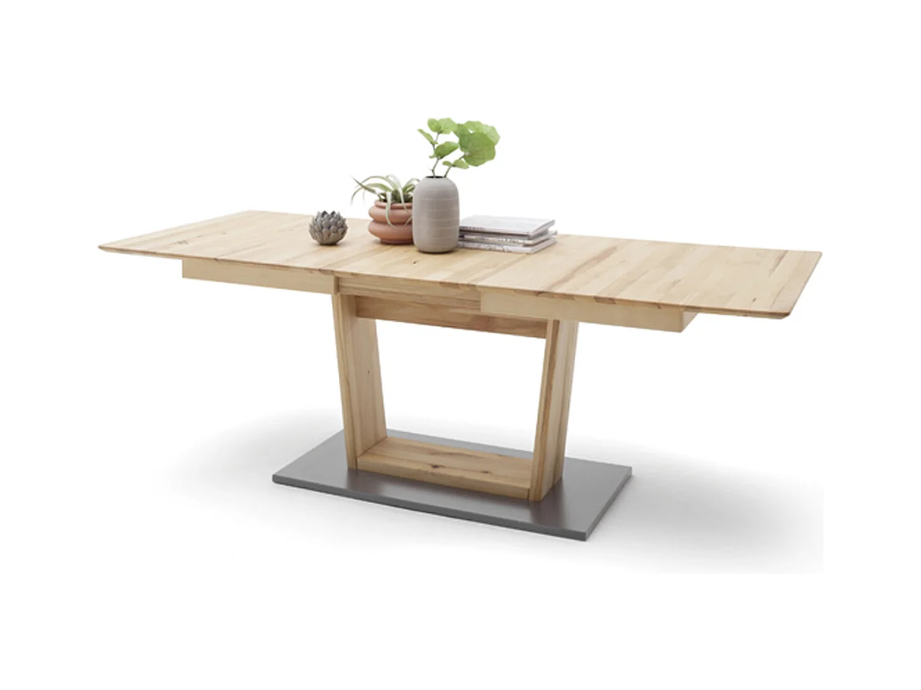 Table à manger extensible en hêtre massif huilé / gris - L.140-185 x H.77 x P.90 cm