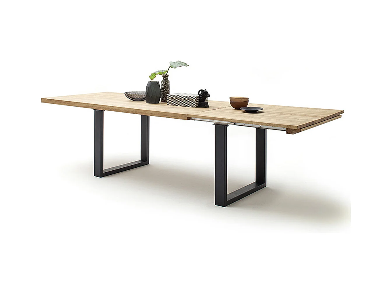 Table à manger extensible en chêne sauvage massif huilé / anthracite - L.220-320 x H.77 x P.100 cm