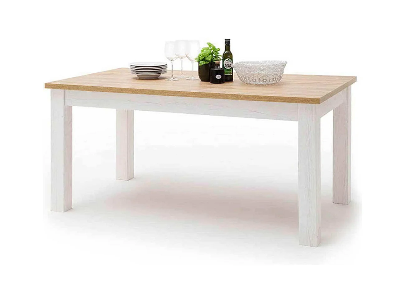 Table à manger extensible en bois coloris blanc / chêne - L.160 x H.77 x P.90 cm