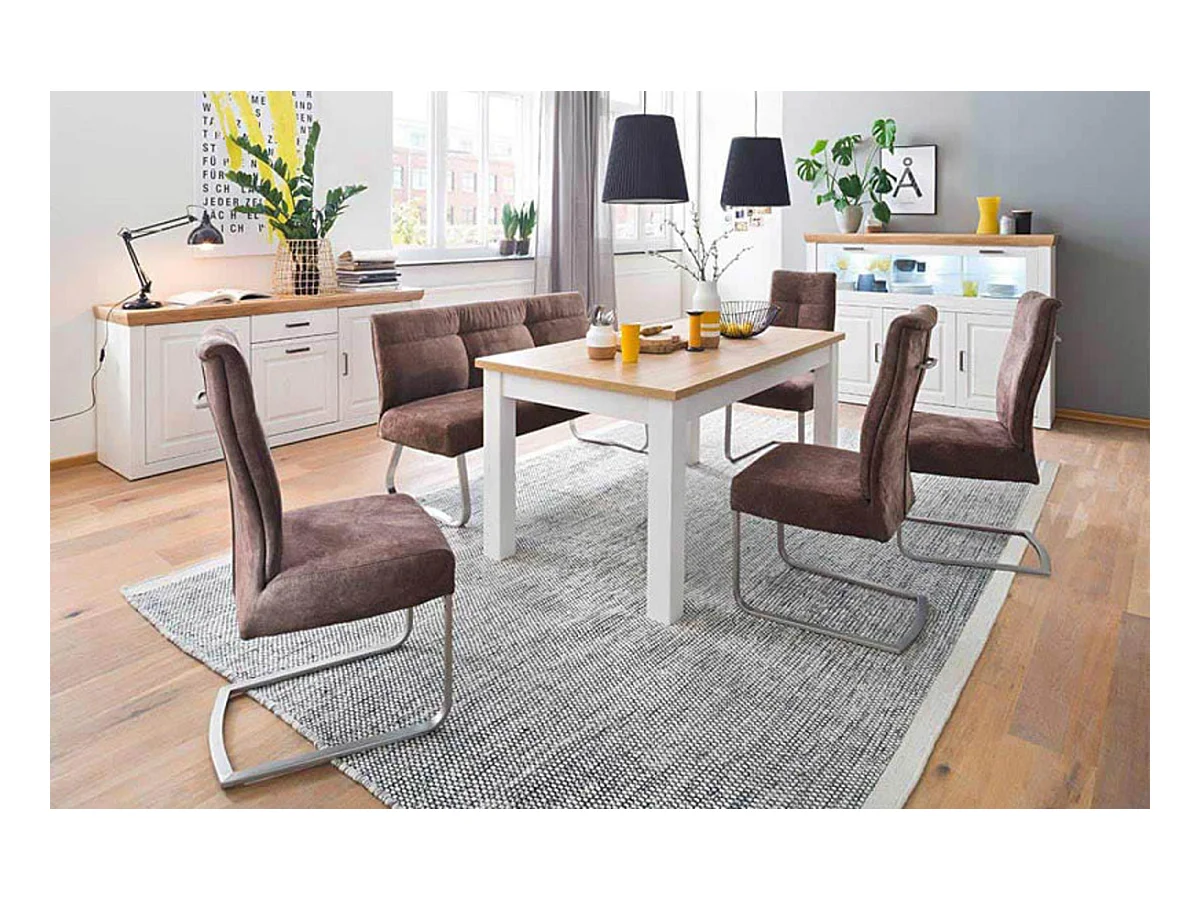 Table à manger extensible en bois coloris blanc / chêne - L.160 x H.77 x P.90 cm