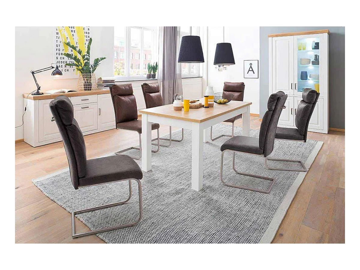 Table à manger extensible en bois coloris blanc / chêne - L.160 x H.77 x P.90 cm