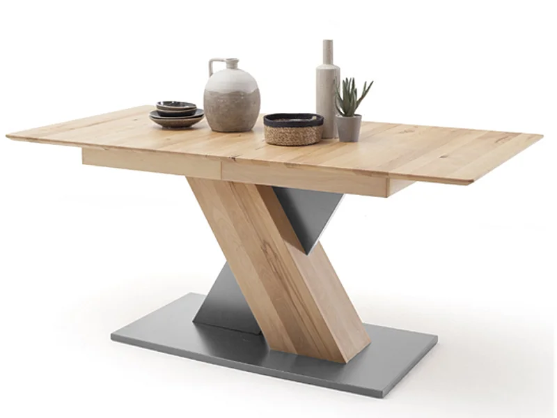 Table à manger extensible en hêtre massif / gris - L.180-225 x H.77 x P.90 cm