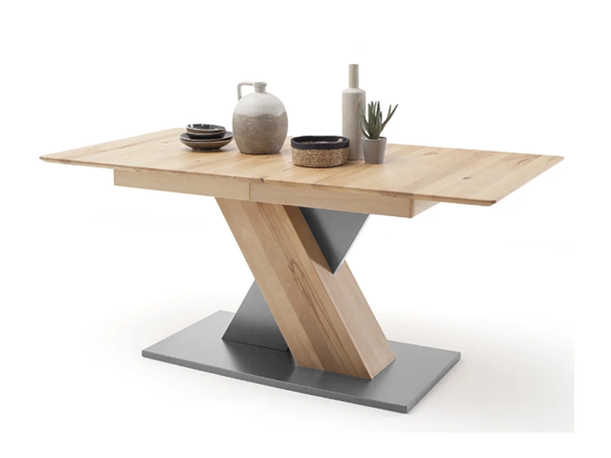 Table à manger extensible en hêtre massif / gris - L.180-225 x H.77 x P.90 cm