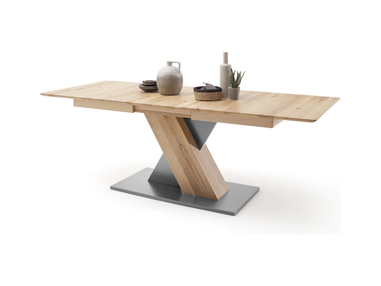 Table à manger extensible en hêtre massif / gris - L.180-225 x H.77 x P.90 cm