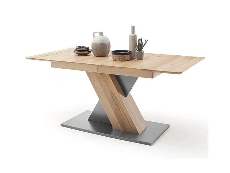 Table à manger extensible en hêtre massif / gris - L.140-185 x H.77 x P.90 cm