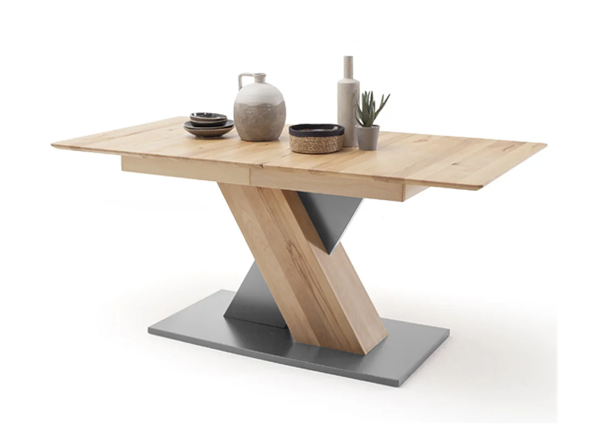 Table à manger extensible en hêtre massif / gris - L.140-185 x H.77 x P.90 cm