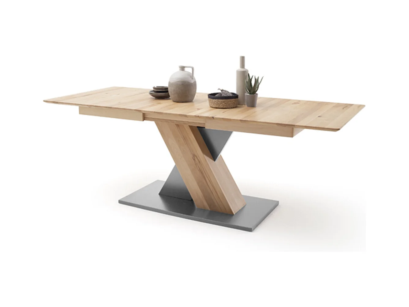 Table à manger extensible en hêtre massif / gris - L.140-185 x H.77 x P.90 cm