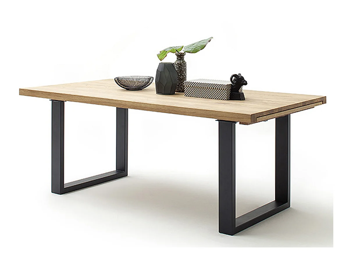 Table à manger extensible en chêne sauvage massif huilé / anthracite - L.200-300 x H.77 x P.100 cm