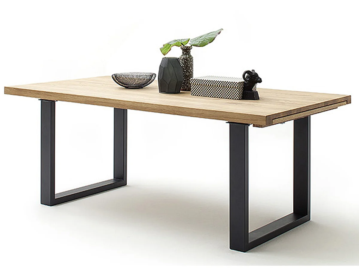 Table à manger extensible en chêne sauvage massif huilé / anthracite - L.180-280 x H.77 x P.100 cm