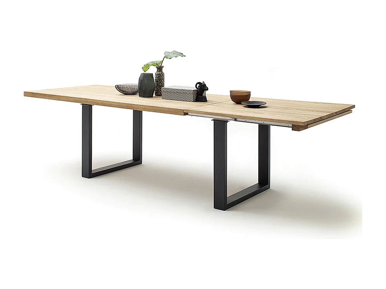 Table à manger extensible en chêne sauvage massif huilé / anthracite - L.180-280 x H.77 x P.100 cm