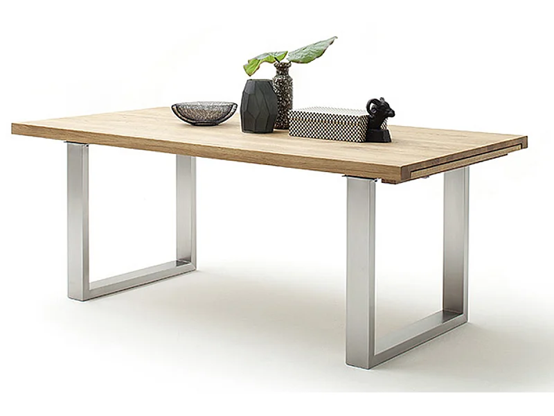 Table à manger extensible en chêne sauvage massif huilé / acier - L.180-280 x H.77 x P.100 cm