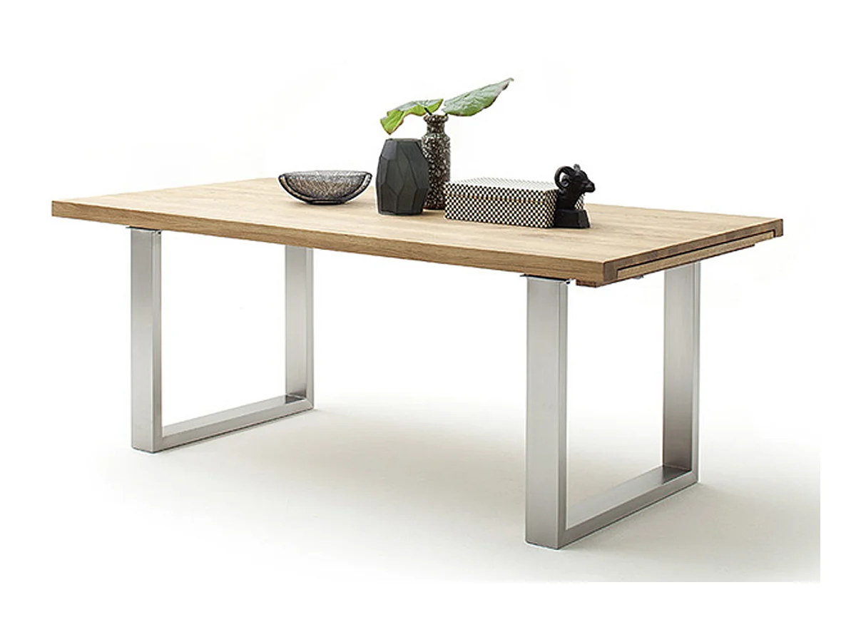 Table à manger extensible en chêne sauvage massif huilé / acier - L.180-280 x H.77 x P.100 cm