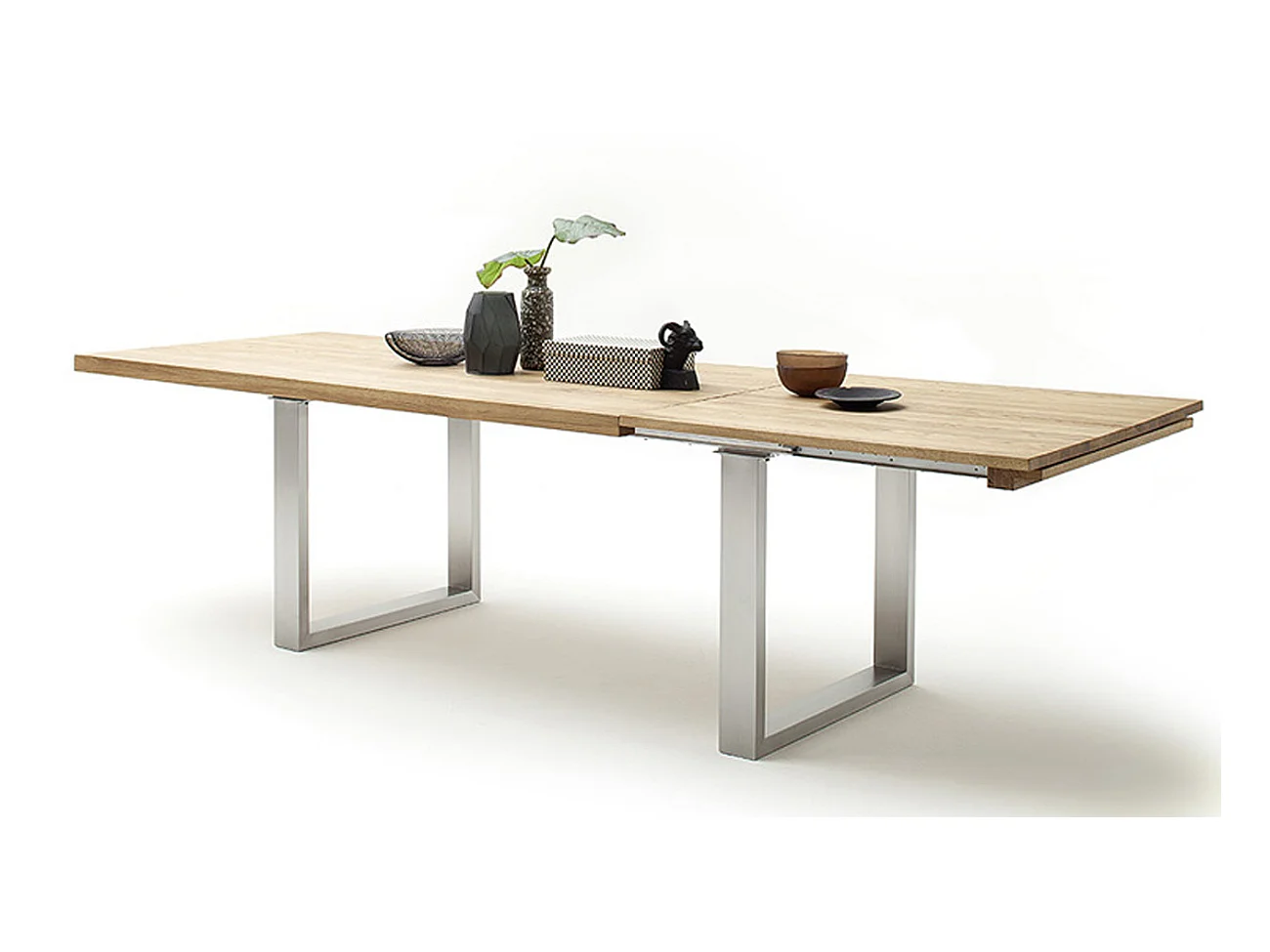 Table à manger extensible en chêne sauvage massif huilé / acier - L.180-280 x H.77 x P.100 cm