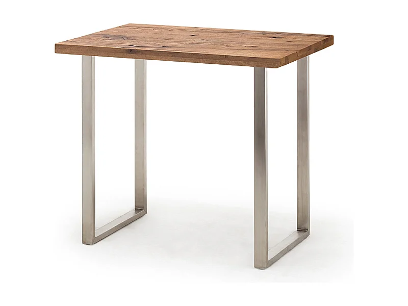 Table de bar coloris chêne bassano / pieds en acier brossé inoxydable - Longueur 120 x Hauteur 95 x Profondeur 80 cm