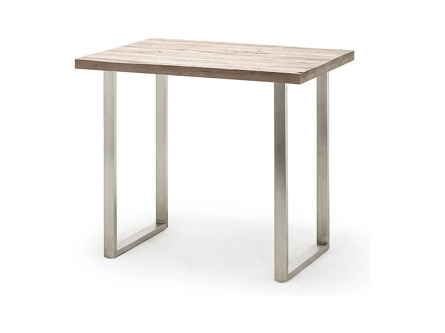 Table de bar coloris chêne blanchi / pieds en acier brossé inoxydable - Longueur 120 x Hauteur 95 x Profondeur 80 cm